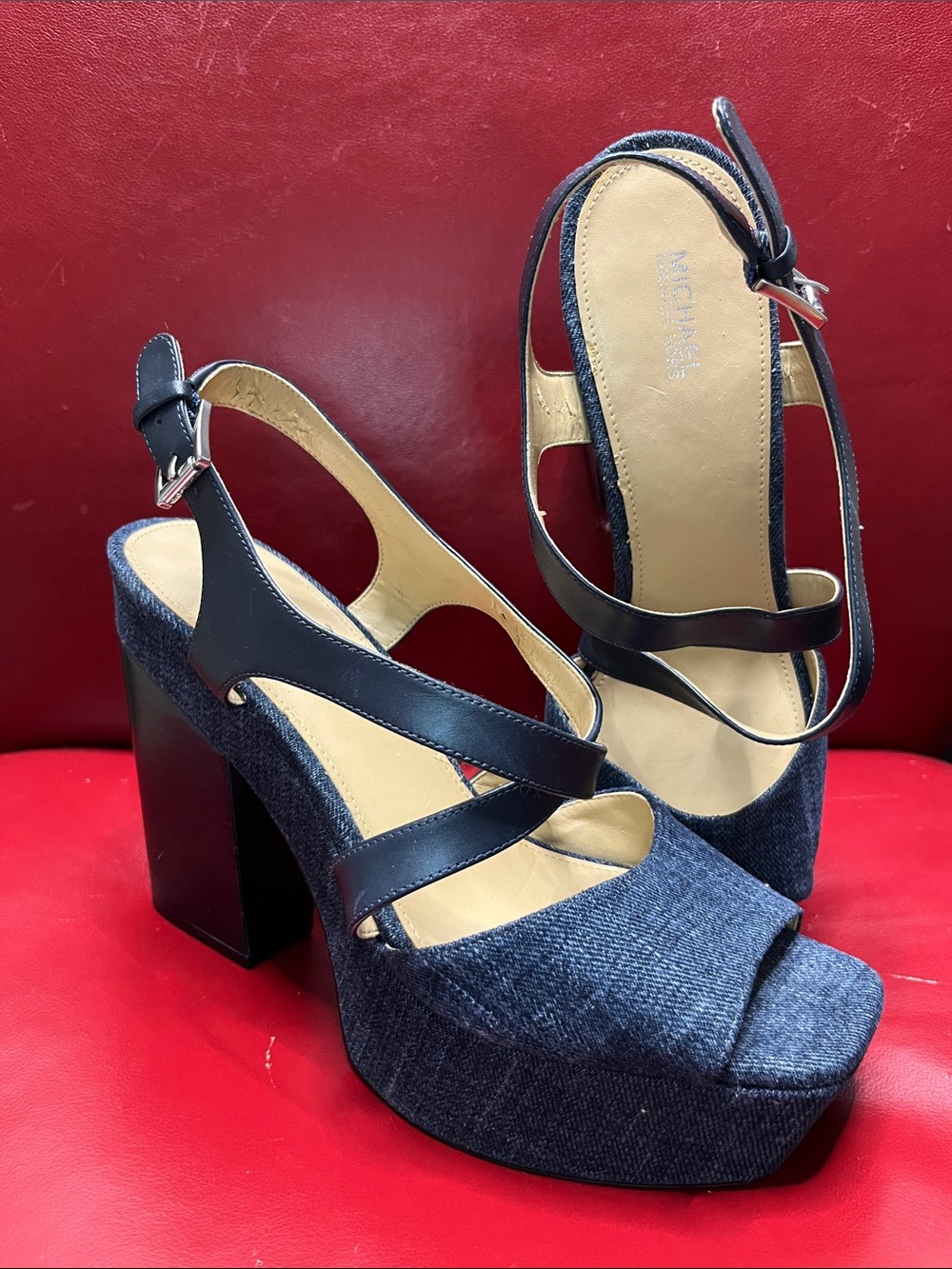 Michael Kors Denim Platform Sandals with Blue Straps